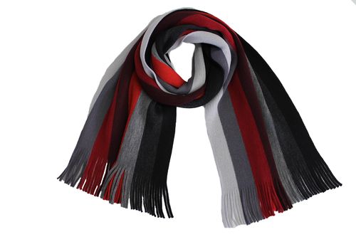 Schal Strickschal Streifen modisch grau schwarz rot 100% Wolle (Merino)
