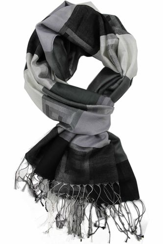 Webschal, Jacquard, grau-schwarz, 100% Polyester
