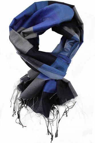 Webschal, Karo, schwarz-blau, 100% Polyester