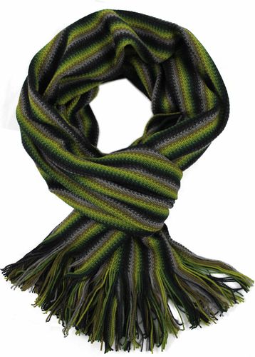 Strickschal Streifen modisch grün schwarz 100% Wolle (Merino)