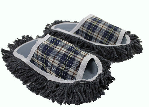 Hausschuhe Mop-Schuhe in grau weiß Baumwolle-Sohle size 40-43 Unisex R-161