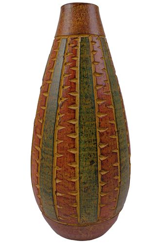 Tonvase Blumenvase aus Ton 41 cm Handarbeit Dekoration Zubehör rot grün K-511