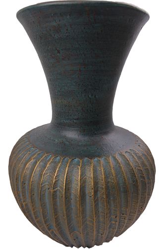 Tonvase Blumenvase aus Ton 43 cm Handarbeit Dekoration Zubehör Türkisblau gold P-14