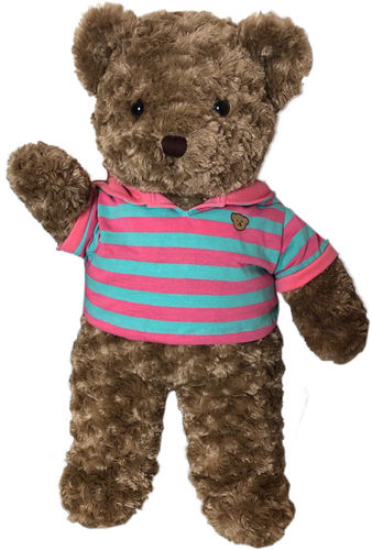 Teddybär kuschelig "Toby Bär" in braun mit Polo+Hood pink blau 35 cm