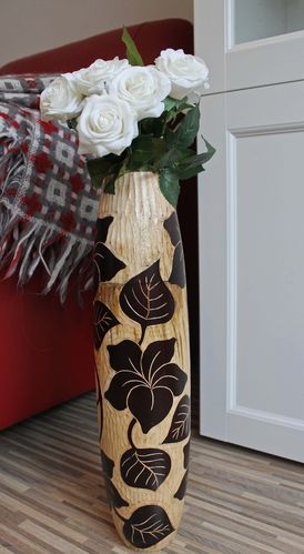 Blumenvase Holzvase Bodenvase Tischvase Dekovase 51 cm aus Mangoholz