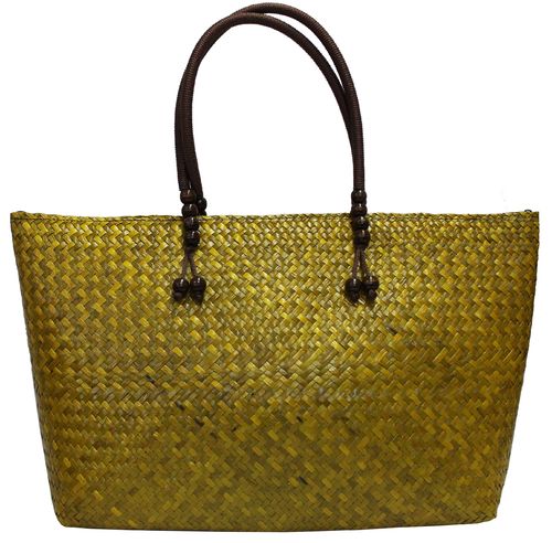 Handtasche Strohtasche Einkaufstasche Strandtasche in gelb grün 50 cm Schilf TS-3