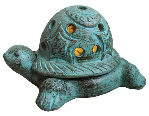 Dekofigur Tierfigur Tonfigur Gartenfigur Schildkröte aus Ton 28 cm Türkisblau No17-28