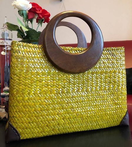 Handtasche Strohtasche Einkaufstasche Strandtasche in gelb 38 cm Schilf TS-14