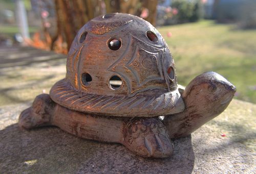 Dekofigur Tierfigur Tonfigur Gartenfigur Schildkröte aus Ton 28 cm grau No 19-28