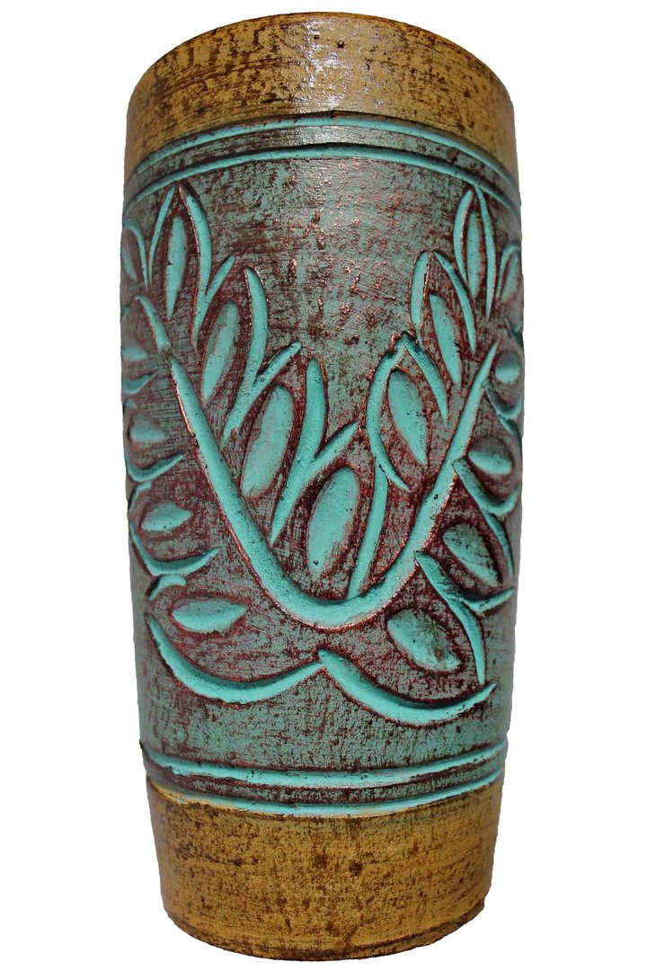 Tonvase Blumenvase aus Ton 26 cm hoch Handarbeit Dekoration Zubehör Türkisgrün No11-12-52