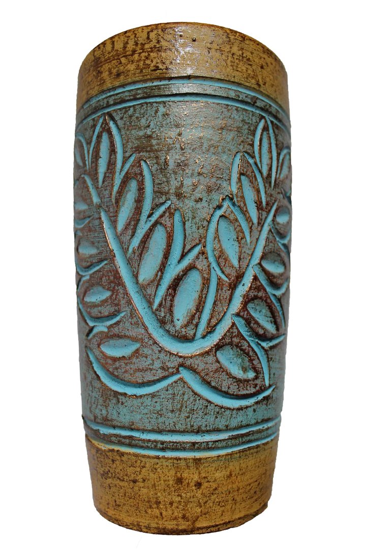 Tonvase Blumenvase aus Ton 26 cm hoch Handarbeit Dekoration Zubehör Türkisgrün
