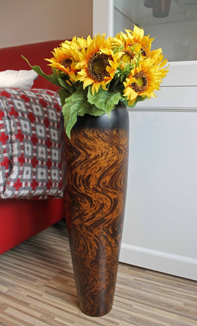 Blumenvase Holzvase Bodenvase Tischvase Dekovase aus Mangoholz 60 cm No.23
