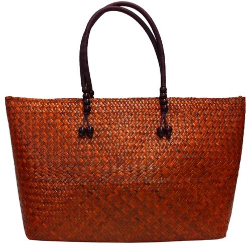 Handtasche Strohtasche Einkaufstasche Strandtasche in orange 50 cm Schilf