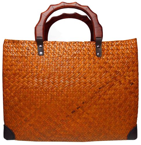 Handtasche Strohtasche Einkaufstasche Strandtasche in orange 42 cm Schilf